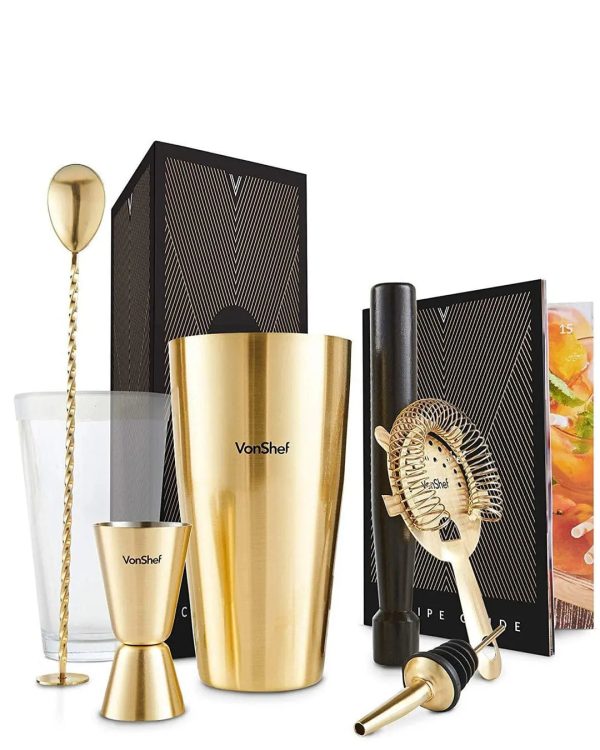 VonShef Beautify Brushed Gold Boston Cocktail Set For Sale