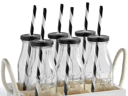 VonShef Set of 6 Glass Milk Bottles With Stand on Sale