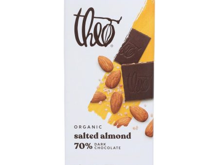 Theo Chocolate Organic Chocolate Bar - Classic - Dark Chocolate - 70 Percent Cacao - Salted Almond - 3 Oz Bars - Case Of 12 Supply