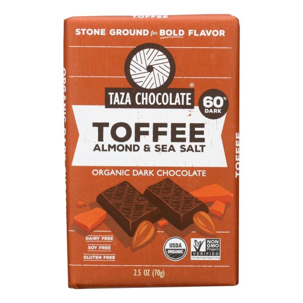 Taza Chocolate Stone Ground Organic Dark Chocolate Bar - Toffee Almond And Sea Salt - Case Of 10 - 2.5 Oz. on Sale