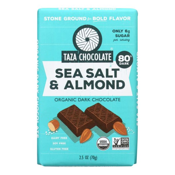 Taza Chocolate Stone Ground Organic Dark Chocolate Bar - Sea Salt And Almond - Case Of 10 - 2.5 Oz. Online Sale