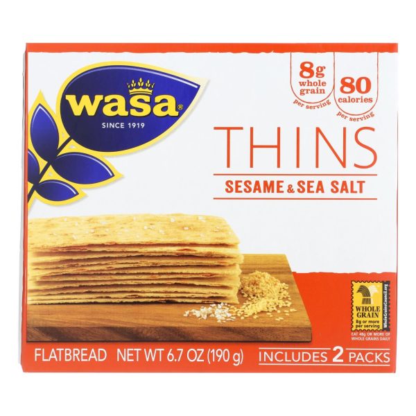 Wasa Sesame & Sea Salt Flatbread Thins  - Case Of 10 - 6.7 Oz For Sale