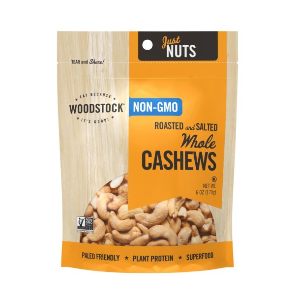 Woodstock Non-gmo Whole Cashews, Roasted And Salted - Case Of 8 - 6 Oz Hot on Sale