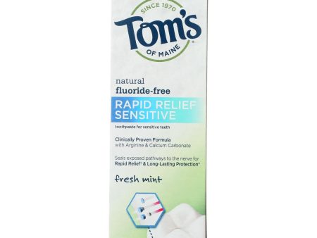 Tom s Of Maine Rapid Relief Sensitive Toothpaste - Fresh Mint Fluoride-free - Case Of 6 - 4 Oz. Cheap