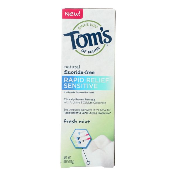 Tom s Of Maine Rapid Relief Sensitive Toothpaste - Fresh Mint Fluoride-free - Case Of 6 - 4 Oz. Cheap