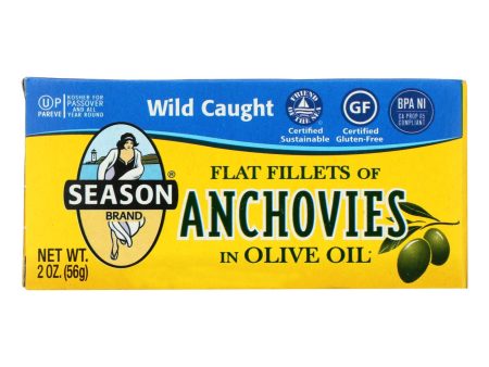 Season Flat Anchovies In Olive Oil - Case Of 12 - 2 Oz For Sale