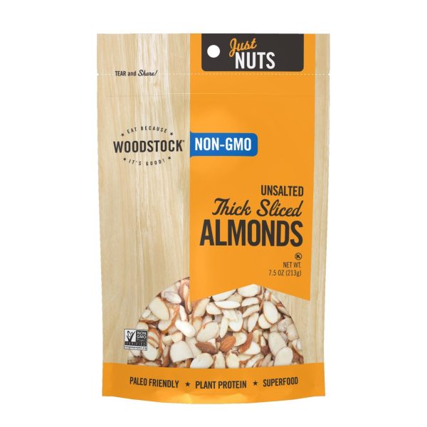 Woodstock Non-gmo Thick Sliced Almonds, Unsalted - Case Of 8 - 7.5 Oz Supply