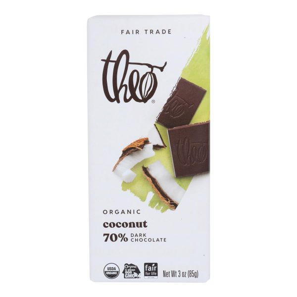 Theo Chocolate Organic Chocolate Bar - Classic - Dark Chocolate - 70 Percent Cacao - Coconut - 3 Oz Bars - Case Of 12 Online