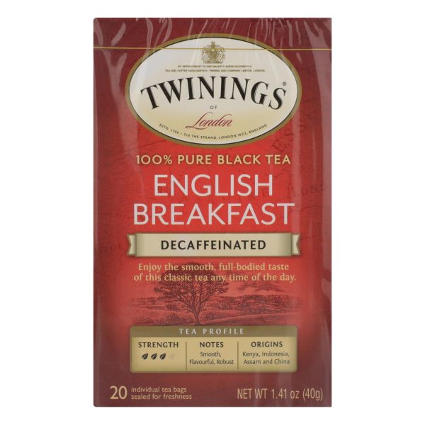 Twinings Tea Breakfast Tea - English Decaffeinated - Case Of 6 - 20 Bags For Sale