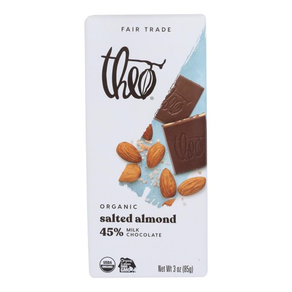 Theo Chocolate Organic Chocolate Bar - Classic - Milk Chocolate - 45 Percent Cacao - Salted Almond - 3 Oz Bars - Case Of 12 Cheap